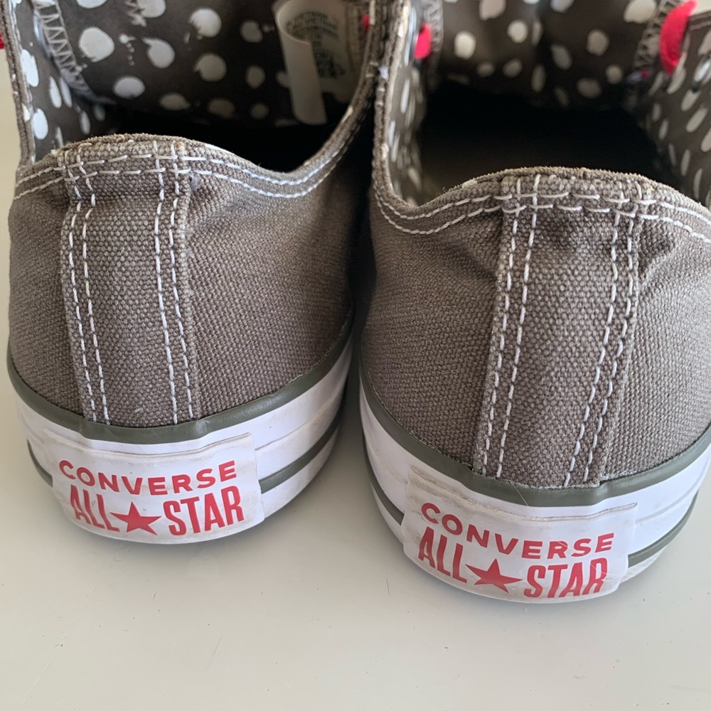 Converse All Stars Dark Khaki double tongue Sneakers w/ pink laces & accents Sz6 - Picture 6 of 7